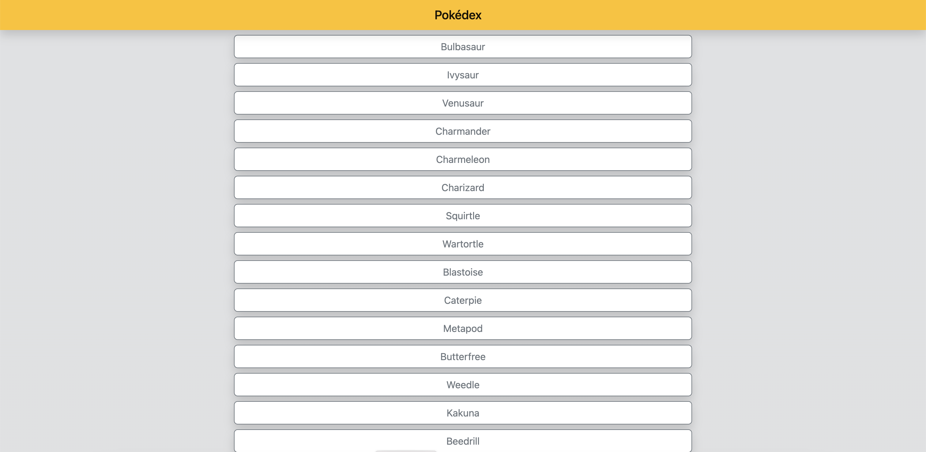 Screenshot from the Pokédex app.